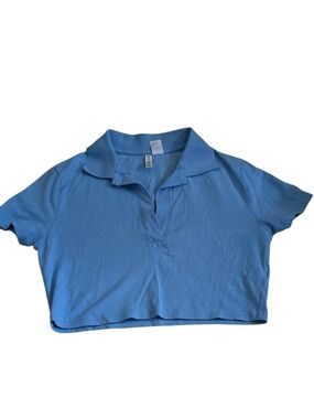 H&M Light Blue Cropped Polo Top - Women